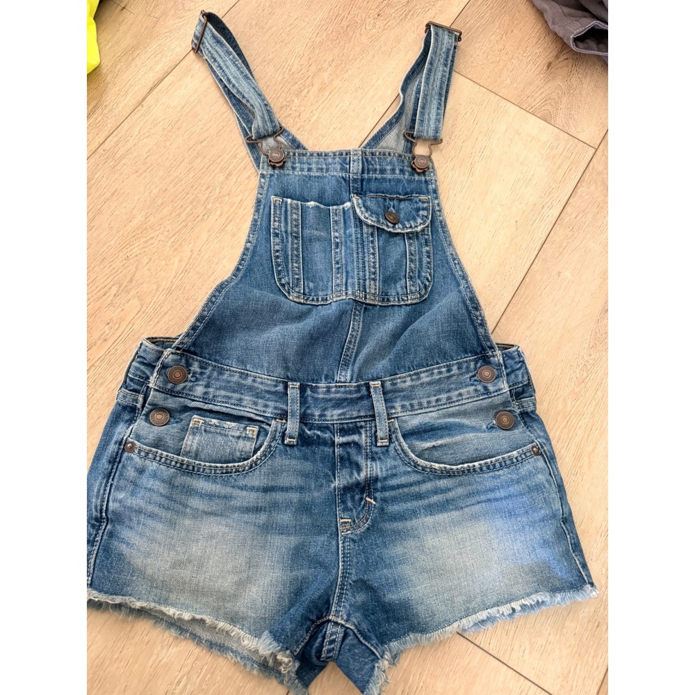 Abercrombie & Fitch Womens Denim Shortalls Medium Wash Distressed Size XS 221